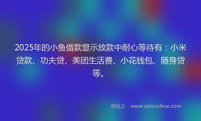 2025年的小鱼借款显示放款中耐心等待有：小米贷款、功夫贷、美团生活费、小花钱包、随身贷等。
