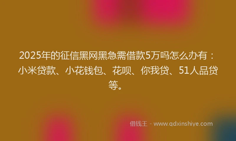 2025年的征信黑网黑急需借款5万吗怎么办有：小米贷款、小花钱包、花呗、你我贷、51人品贷等。