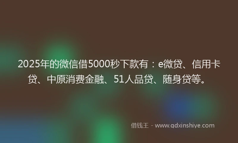 2025年的微信借5000秒下款有：e微贷、信用卡贷、中原消费金融、51人品贷、随身贷等。