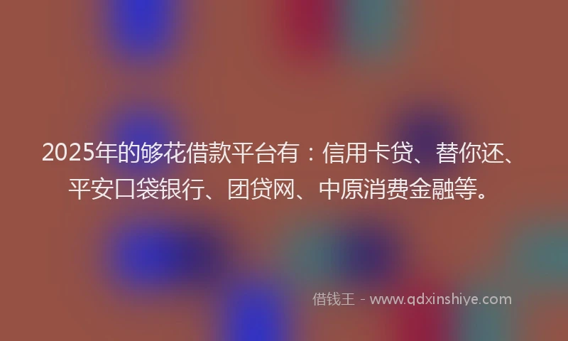 2025年的够花借款平台有：信用卡贷、替你还、平安口袋银行、团贷网、中原消费金融等。