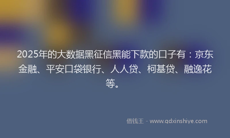 2025年的大数据黑征信黑能下款的口子有：京东金融、平安口袋银行、人人贷、柯基贷、融逸花等。