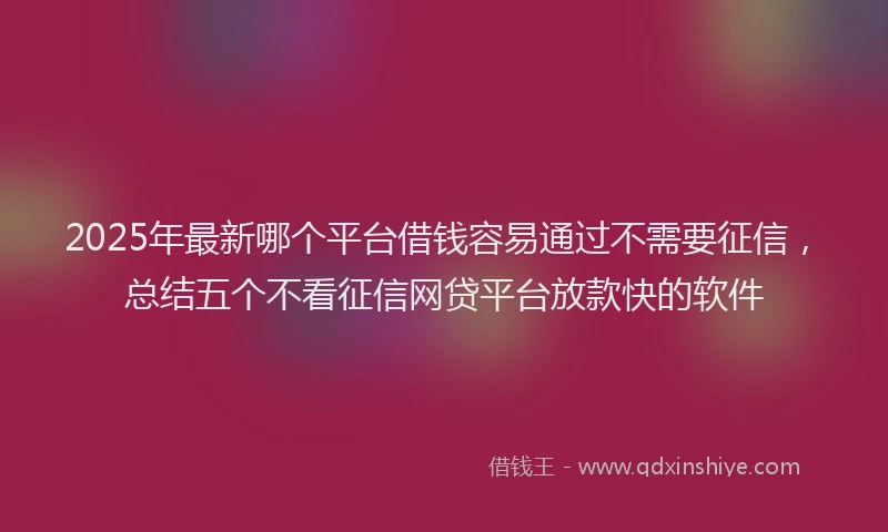 2025年最新哪个平台借钱容易通过不需要征信，总结五个不看征信网贷平台放款快的软件