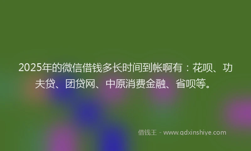 2025年的微信借钱多长时间到帐啊有：花呗、功夫贷、团贷网、中原消费金融、省呗等。