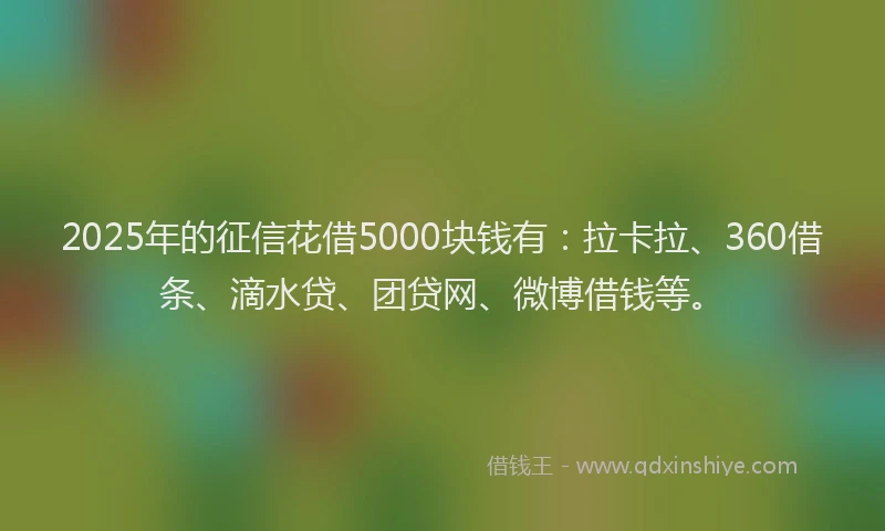 2025年的征信花借5000块钱有：拉卡拉、360借条、滴水贷、团贷网、微博借钱等。