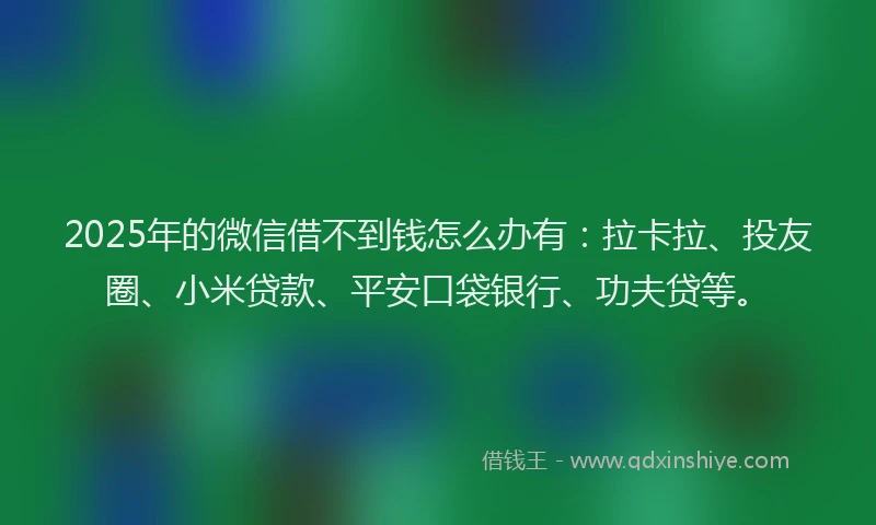2025年的微信借不到钱怎么办有：拉卡拉、投友圈、小米贷款、平安口袋银行、功夫贷等。