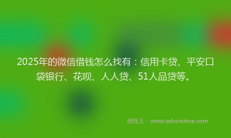 2025年的微信借钱怎么找有：信用卡贷、平安口袋银行、花呗、人人贷、51人品贷等。