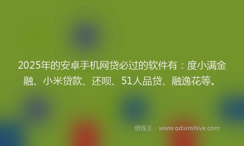 2025年的安卓手机网贷必过的软件有：度小满金融、小米贷款、还呗、51人品贷、融逸花等。