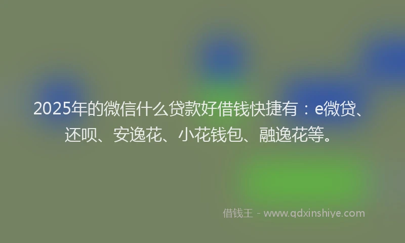 2025年的微信什么贷款好借钱快捷有：e微贷、还呗、安逸花、小花钱包、融逸花等。