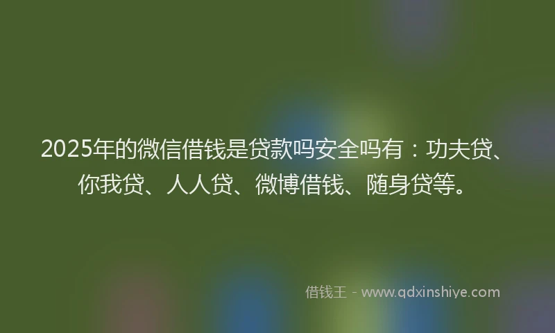 2025年的微信借钱是贷款吗安全吗有：功夫贷、你我贷、人人贷、微博借钱、随身贷等。