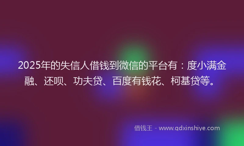 2025年的失信人借钱到微信的平台有：度小满金融、还呗、功夫贷、百度有钱花、柯基贷等。