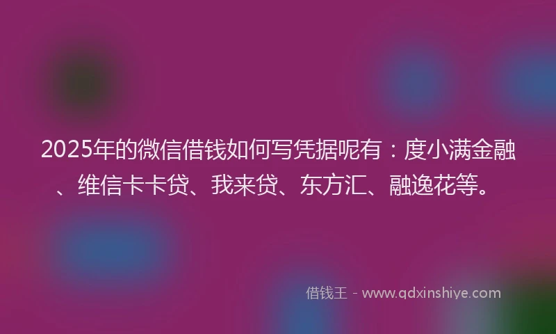 2025年的微信借钱如何写凭据呢有：度小满金融、维信卡卡贷、我来贷、东方汇、融逸花等。