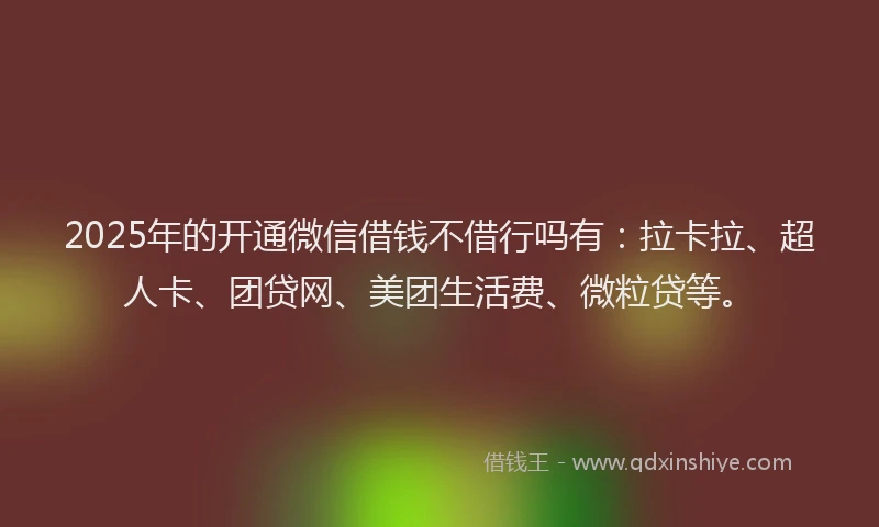 2025年的开通微信借钱不借行吗有：拉卡拉、超人卡、团贷网、美团生活费、微粒贷等。