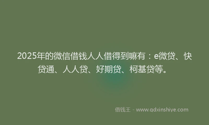 2025年的微信借钱人人借得到嘛有：e微贷、快贷通、人人贷、好期贷、柯基贷等。