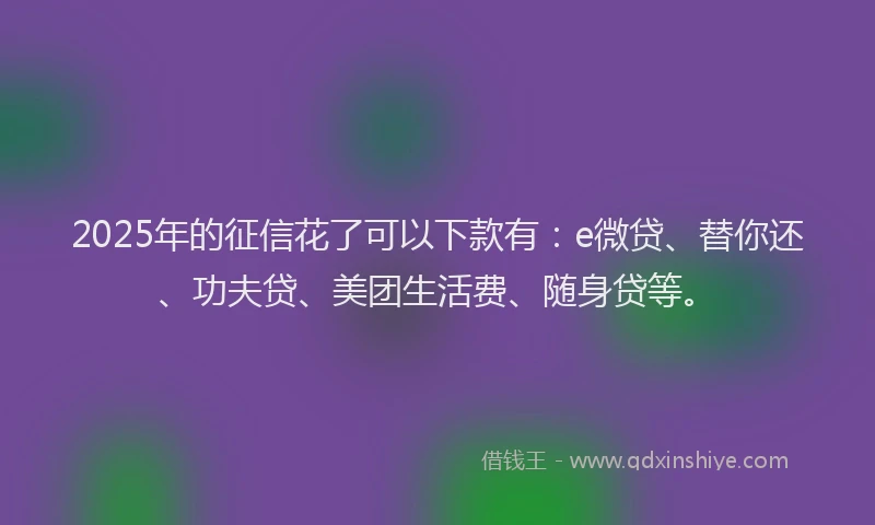 2025年的征信花了可以下款有:e微贷、替你还、功夫贷、美团生活费、随身贷等。
