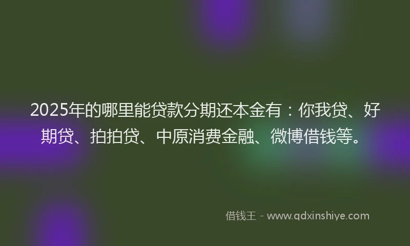 2025年的哪里能贷款分期还本金有：你我贷、好期贷、拍拍贷、中原消费金融、微博借钱等。