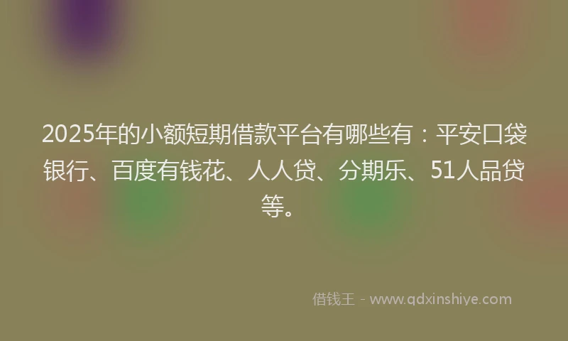 2025年的小额短期借款平台有哪些有：平安口袋银行、百度有钱花、人人贷、分期乐、51人品贷等。