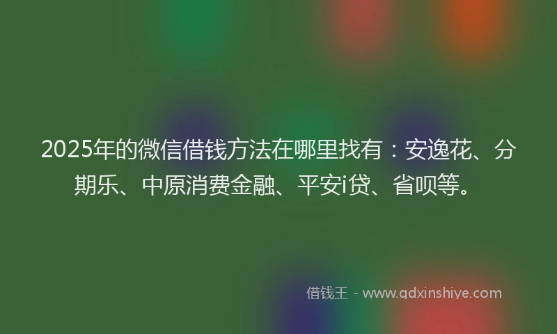 2025年的微信借钱方法在哪里找有：安逸花、分期乐、中原消费金融、平安i贷、省呗等。