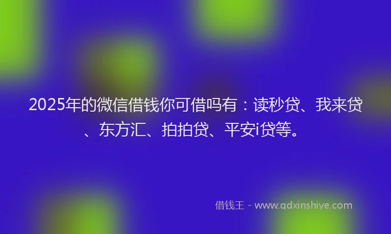 2025年的微信借钱你可借吗有：读秒贷、我来贷、东方汇、拍拍贷、平安i贷等。