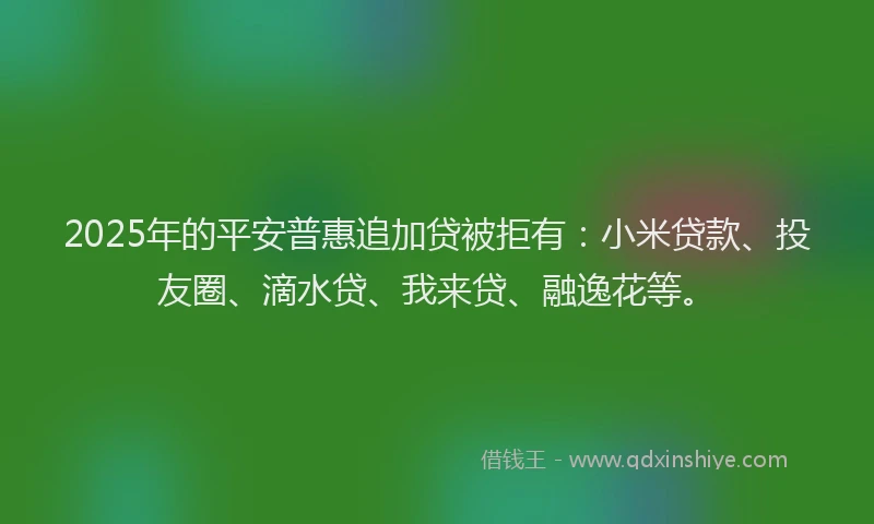2025年的平安普惠追加贷被拒有：小米贷款、投友圈、滴水贷、我来贷、融逸花等。