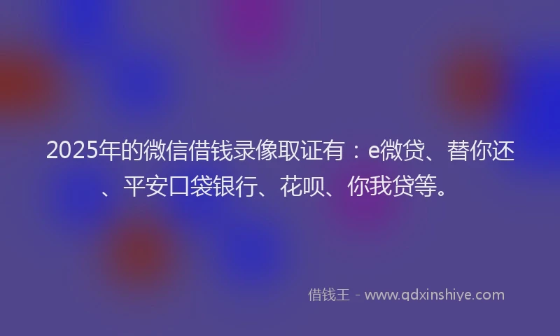 2025年的微信借钱录像取证有：e微贷、替你还、平安口袋银行、花呗、你我贷等。