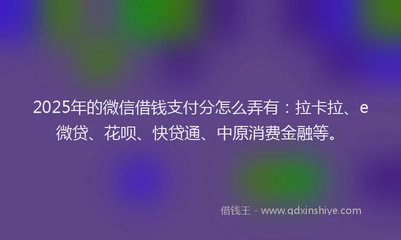 2025年的微信借钱支付分怎么弄有：拉卡拉、e微贷、花呗、快贷通、中原消费金融等。
