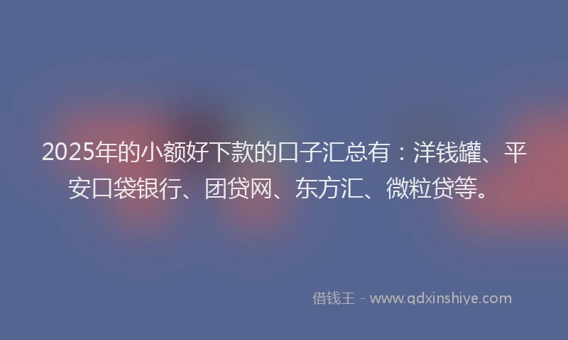 2025年的小额好下款的口子汇总有：洋钱罐、平安口袋银行、团贷网、东方汇、微粒贷等。