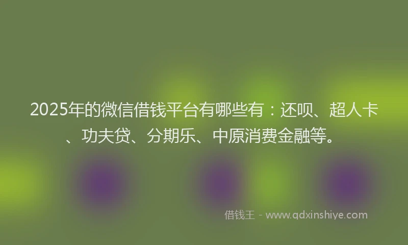 2025年的微信借钱平台有哪些有：还呗、超人卡、功夫贷、分期乐、中原消费金融等。