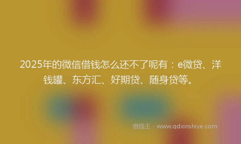 2025年的微信借钱怎么还不了呢有：e微贷、洋钱罐、东方汇、好期贷、随身贷等。