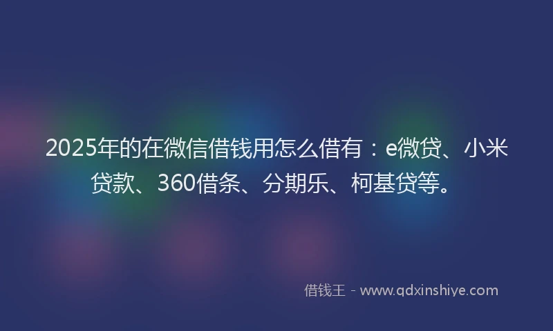 2025年的在微信借钱用怎么借有：e微贷、小米贷款、360借条、分期乐、柯基贷等。