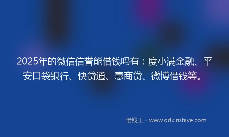 2025年的微信信誉能借钱吗有：度小满金融、平安口袋银行、快贷通、惠商贷、微博借钱等。
