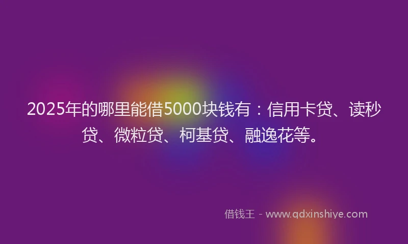 2025年的哪里能借5000块钱有：信用卡贷、读秒贷、微粒贷、柯基贷、融逸花等。