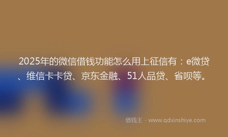 2025年的微信借钱功能怎么用上征信有：e微贷、维信卡卡贷、京东金融、51人品贷、省呗等。
