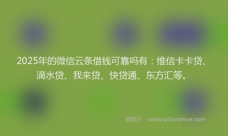 2025年的微信云条借钱可靠吗有：维信卡卡贷、滴水贷、我来贷、快贷通、东方汇等。