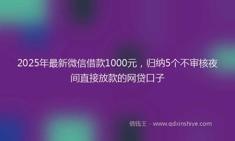 2025年最新微信借款1000元，归纳5个不审核夜间直接放款的网贷口子