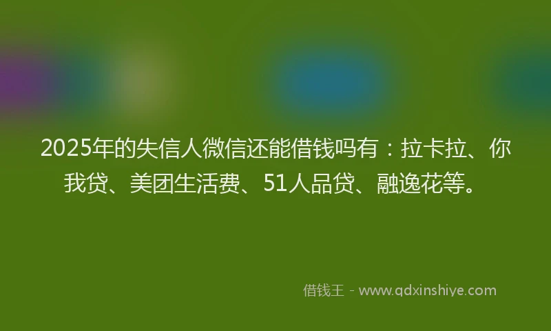 2025年的失信人微信还能借钱吗有：拉卡拉、你我贷、美团生活费、51人品贷、融逸花等。