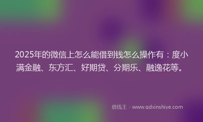 2025年的微信上怎么能借到钱怎么操作有：度小满金融、东方汇、好期贷、分期乐、融逸花等。