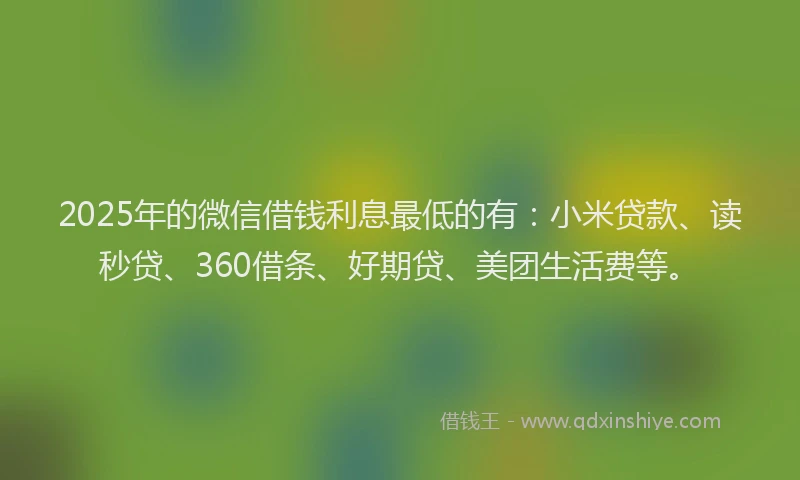 2025年的微信借钱利息最低的有：小米贷款、读秒贷、360借条、好期贷、美团生活费等。