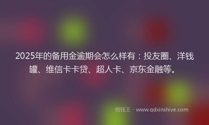 2025年的备用金逾期会怎么样有：投友圈、洋钱罐、维信卡卡贷、超人卡、京东金融等。