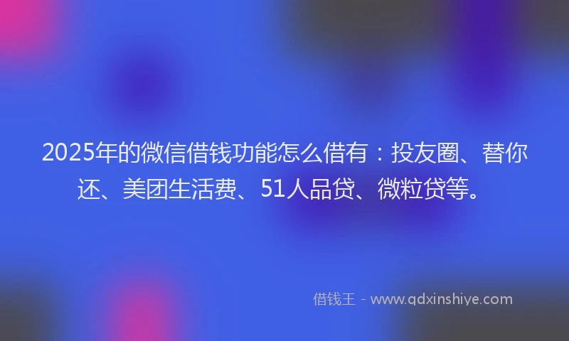 2025年的微信借钱功能怎么借有：投友圈、替你还、美团生活费、51人品贷、微粒贷等。