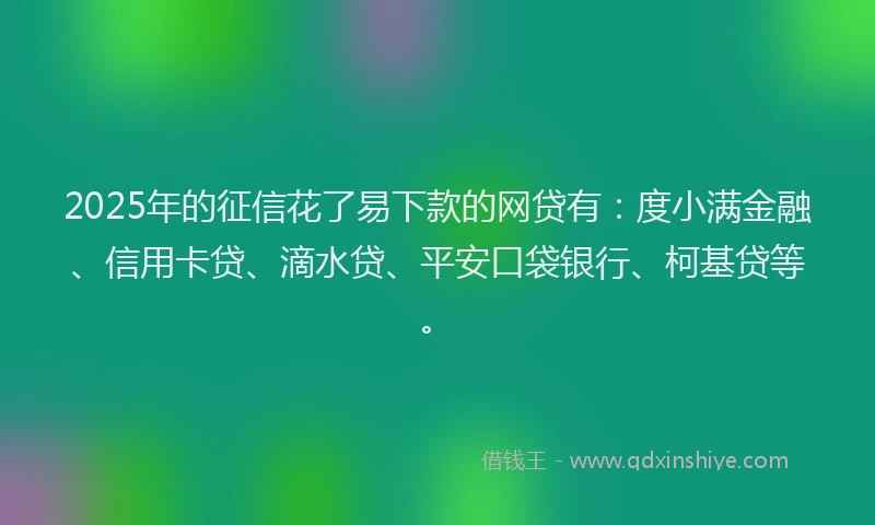 2025年的征信花了易下款的网贷有：度小满金融、信用卡贷、滴水贷、平安口袋银行、柯基贷等。