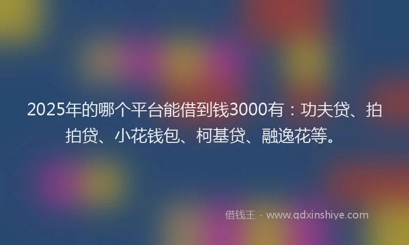 2025年的哪个平台能借到钱3000有：功夫贷、拍拍贷、小花钱包、柯基贷、融逸花等。