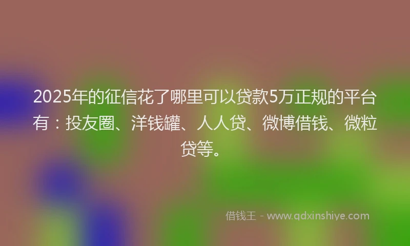 2025年的征信花了哪里可以贷款5万正规的平台有：投友圈、洋钱罐、人人贷、微博借钱、微粒贷等。