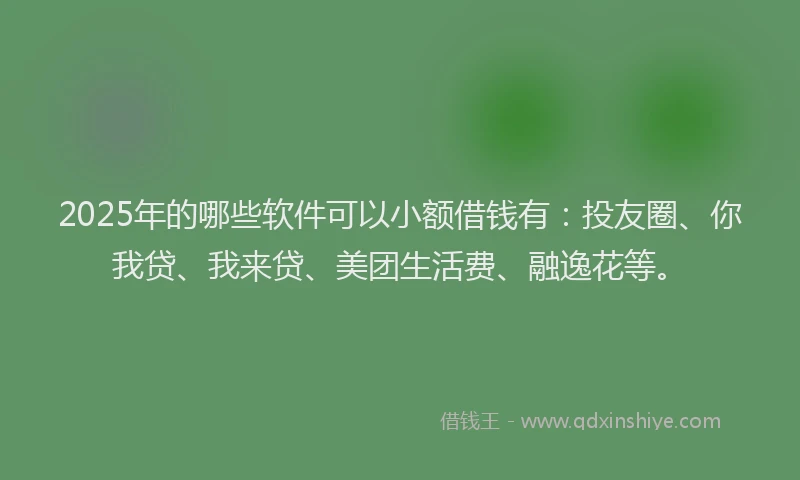 2025年的哪些软件可以小额借钱有：投友圈、你我贷、我来贷、美团生活费、融逸花等。