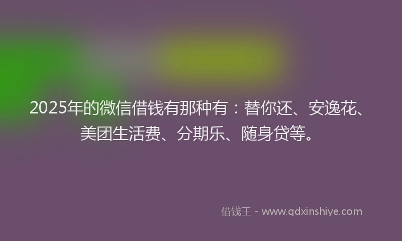 2025年的微信借钱有那种有：替你还、安逸花、美团生活费、分期乐、随身贷等。
