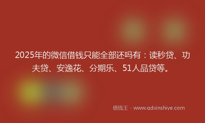 2025年的微信借钱只能全部还吗有：读秒贷、功夫贷、安逸花、分期乐、51人品贷等。
