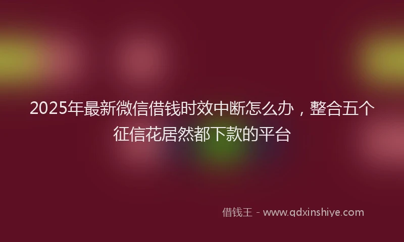 2025年最新微信借钱时效中断怎么办，整合五个征信花居然都下款的平台
