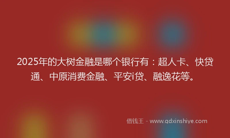 2025年的大树金融是哪个银行有：超人卡、快贷通、中原消费金融、平安i贷、融逸花等。