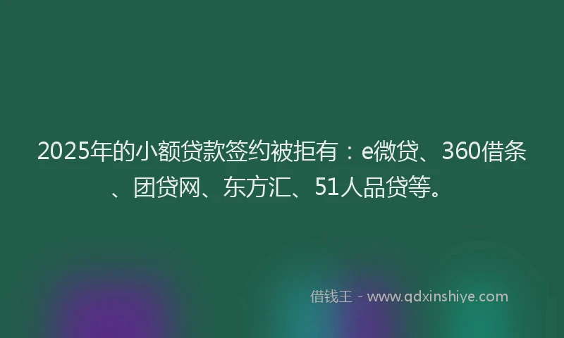 2025年的小额贷款签约被拒有：e微贷、360借条、团贷网、东方汇、51人品贷等。