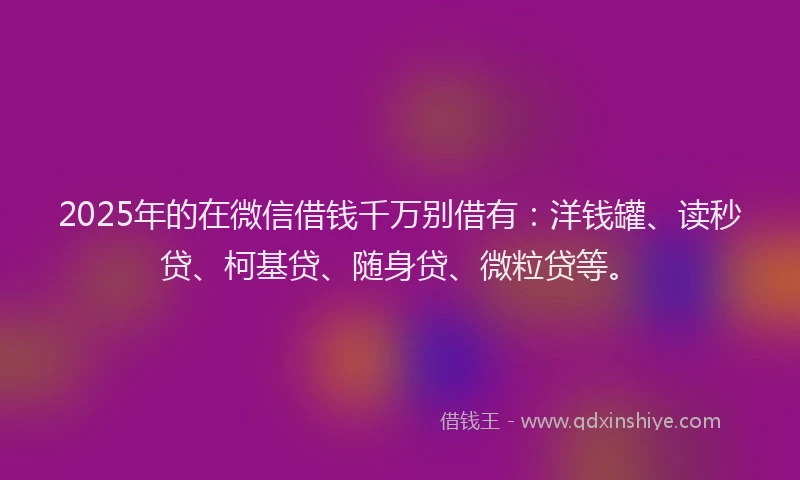 2025年的在微信借钱千万别借有：洋钱罐、读秒贷、柯基贷、随身贷、微粒贷等。