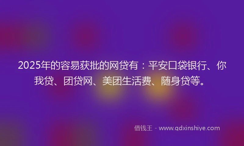 2025年的容易获批的网贷有：平安口袋银行、你我贷、团贷网、美团生活费、随身贷等。
